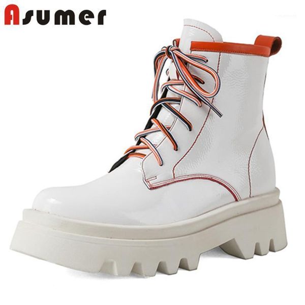 

boots asumer 2021 arrive ankle women mixed colors round toe square heel platform shoes comfortable punk casual woman1, Black