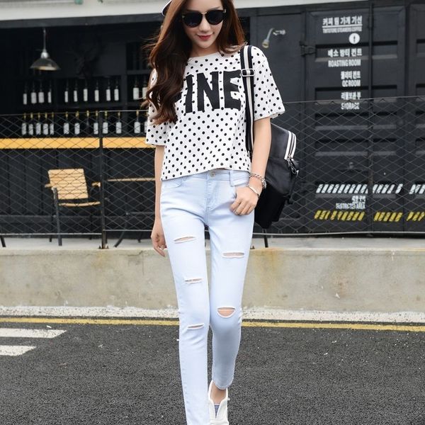 

new casual thin jeans women's stretch slim fit wild jeans 201030, Blue