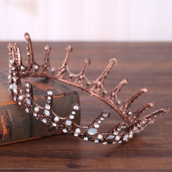 

forseven elegant baroque women rose gold color tiaras crowns headpieces vintage style crystal pearl party hair jewelry, Golden;silver