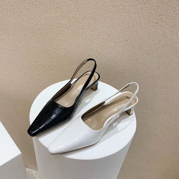 

women fashion sandals slingback thin high heels sandals white/black color pu leather summer party dress pumps slip on