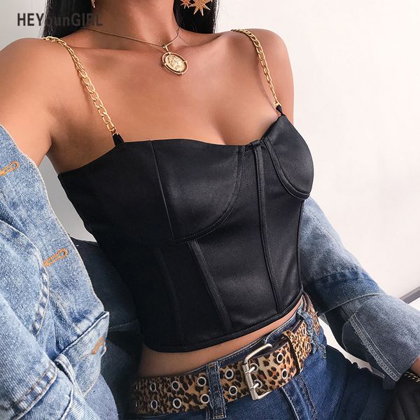 

heyoungirl elegant patchwork chain strap tank women backless crop tees harajuku black cami summer camisole y200701, White