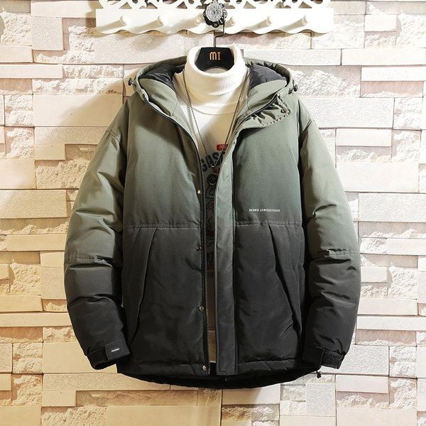 

new men winter coat in europe and the male hooded cotton-padded jacket bump color gradient cotton-padded jacket joker, Black