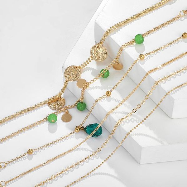 

tocoan мода винтаж женщина золотая цепь браслеты установить монеты crystal bractele boho этнические индийские ювелирные аксессуары 9142 f wm, Black