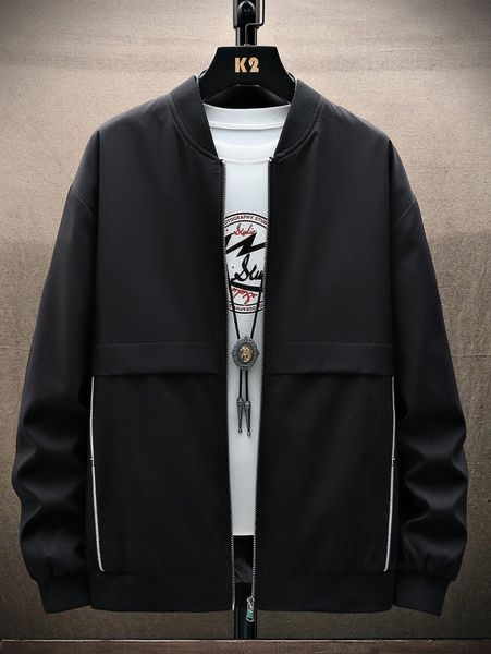 

men zip up bomber jacket without tee 10tw#, Black;brown