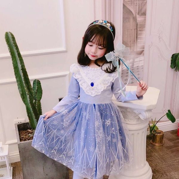 

girls' autumn 2020 new long sve cotton ice snow 2 princs drs, Red;yellow