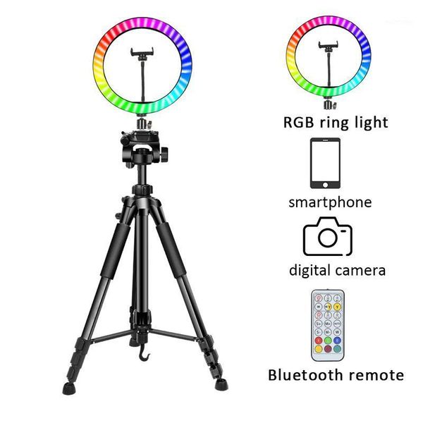 

lightweight mobile phone stand camera tripod with ring light selfie stick bluetooth remote phone clip for video studio p1