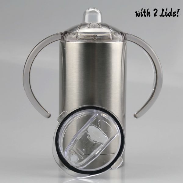 

12oz with 2 alternative lids handles stainless steel straight water bottles double walled insulated vacuum sippy cup dhf2375