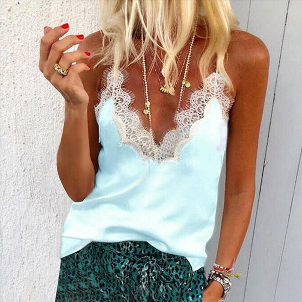 

silk tank top women sexy deep v-образным вырезом топ mujer 2020 новый повседневный женский жилет кружева камизол клуб летний femme, White