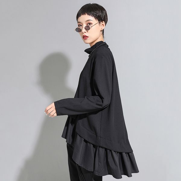 

eam] loose fit asymmetrical ruffles sweatshirt new high collar long sleeve women big size fashion tide spring autumn 2020 1a529 q1217, Black;white