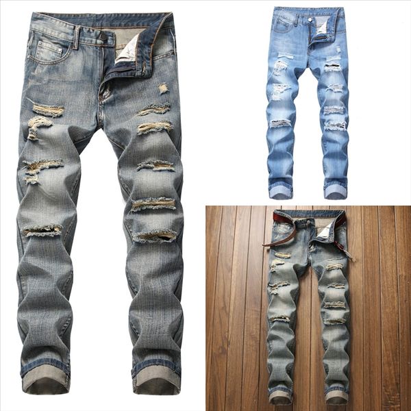 

zevsq heflashor men jeans men distressed stretch punk denim pants denim hip hop slim fit japanese denim jeans man hole holes ripped biker, Black