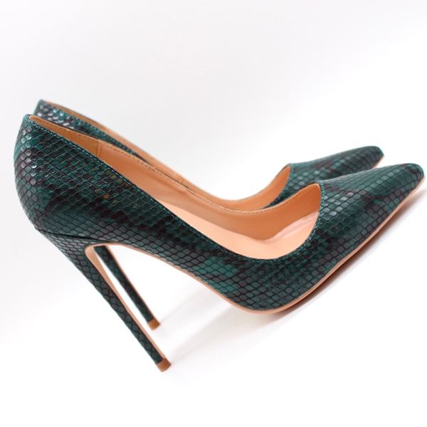 

moda mulheres 2020 livres do transporte senhora couro de python verde poined toe stiletto salto alto bomba alta-salto a9su, Black