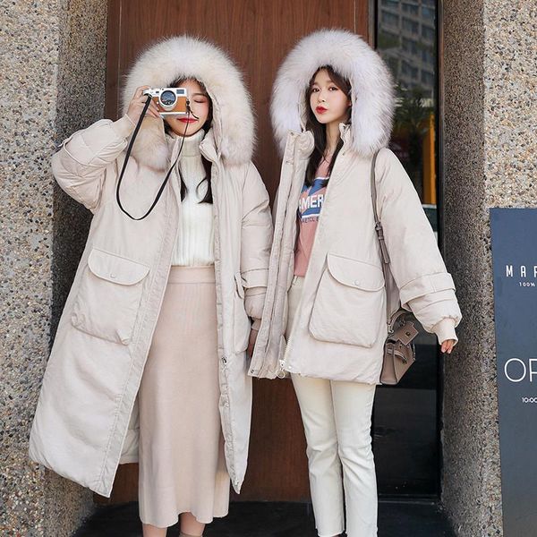 

women's down & parkas cotton padded jacket women parka solid long sleeve thick warm hooded fur collar straight 2021 winter female w701, Black