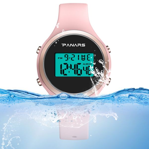 

panars digital watch for women waterproof electronic sport fitness rubber pink watch week lady led light candy relogio feiminino 201204, Slivery;brown