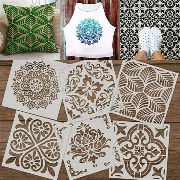 

6pcs mandala template stencil set wall tile diy hollow out making furniture painting card home decoration