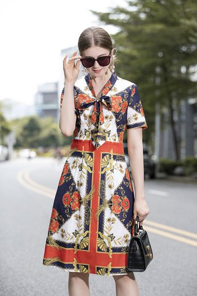 

plus size dress 2021 spring summer a line short sleeve dress prom fashion crew neck flora print brand same style shi, Black