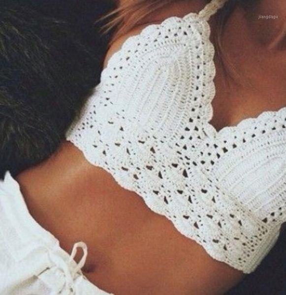 

new women bra boho beach bikini crop handmade crochet knitted sleeveless backless belted tank lingerie bra1, Black;white