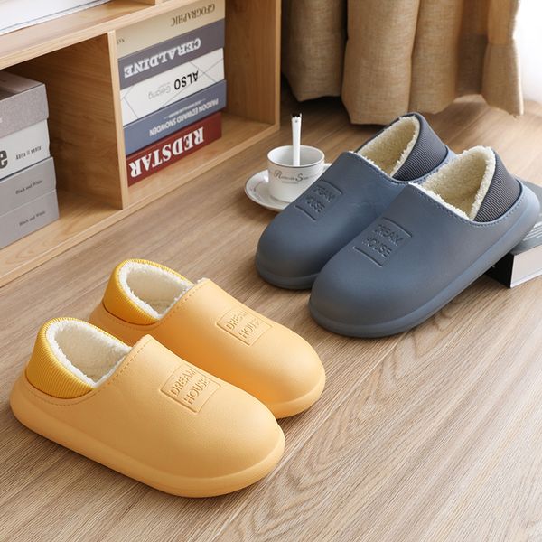 

waterproof winter shoes woman men indoor slippers warm plush lovers home slipper thick sole femael kitchen working shoes x1020, Black