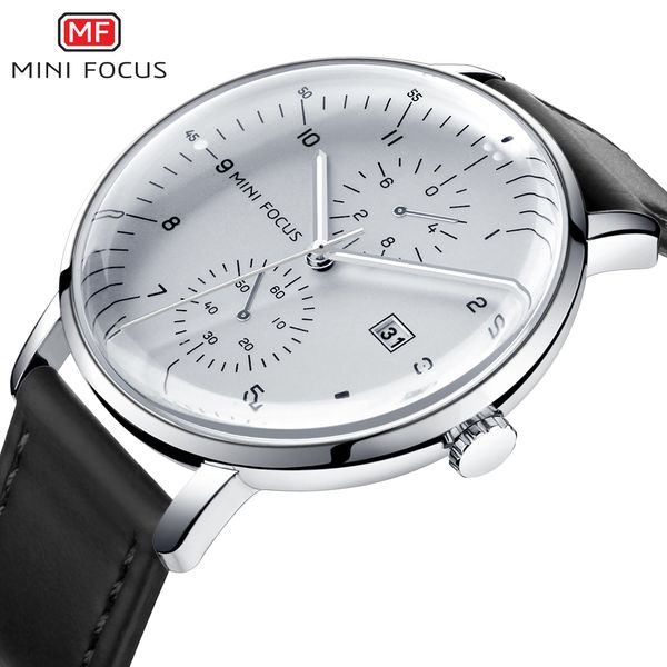 

mini focus mens watches brand luxury quartz watch men calendar bussiness leather relogio masculino waterproof reloj hombre t200113, Slivery;brown
