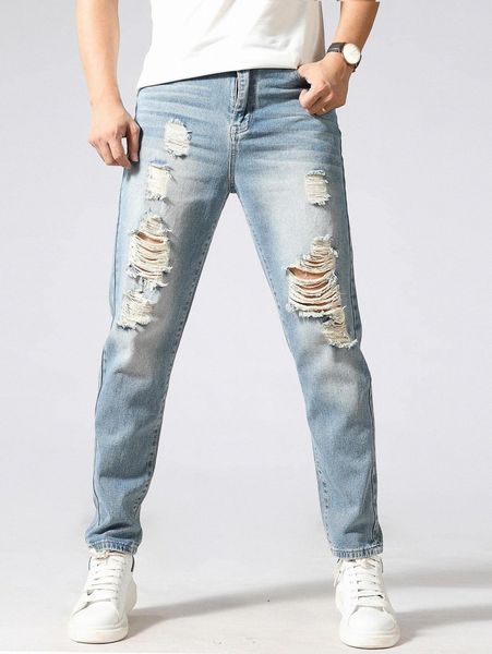 

men washed ripped jeans y8ou#, Blue