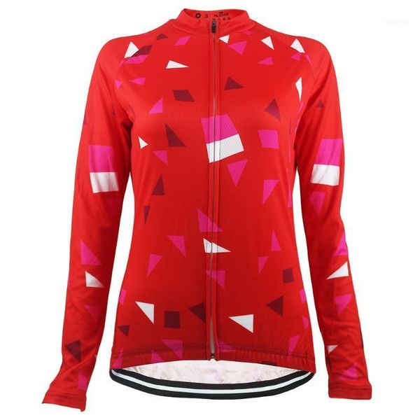 

racing jackets hirbgod 2021 red long sleeve cycling jersey wome triangle print lightweight bicycle clothing fashion bike wear,nr2091, Black;red