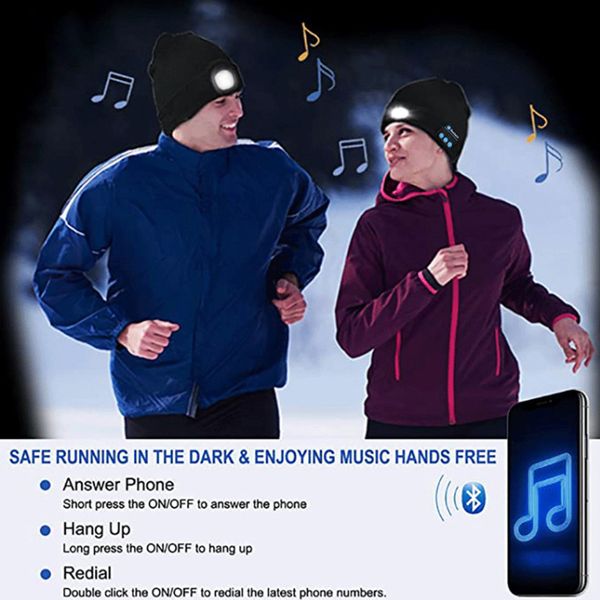 

2021 new winter spring bluetooth knitted outdoor night running night fishing led light lighting bluetooth lamp cap custom wholesale unisex