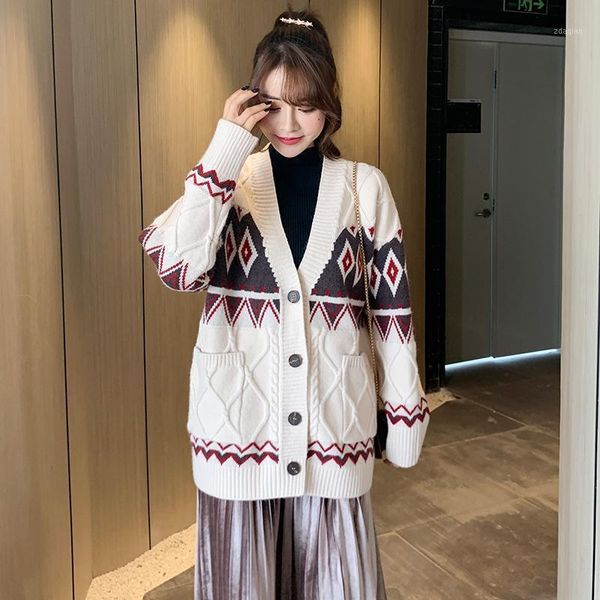 

fashion women's sweater cardigan jacket 2020 autumn and winter new sweater net red knitted jacket all-match1, White