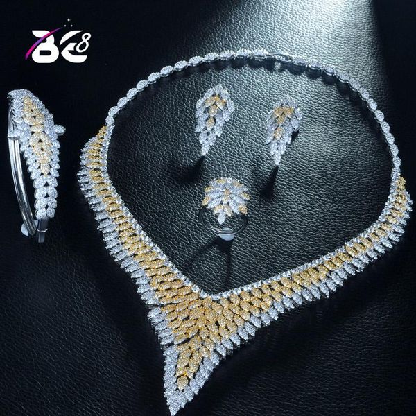 

be 8 dubai 2 tones jewelry set cubic zirconia necklace earring,party wedding jewelry set for women bijoux femmes254, Silver