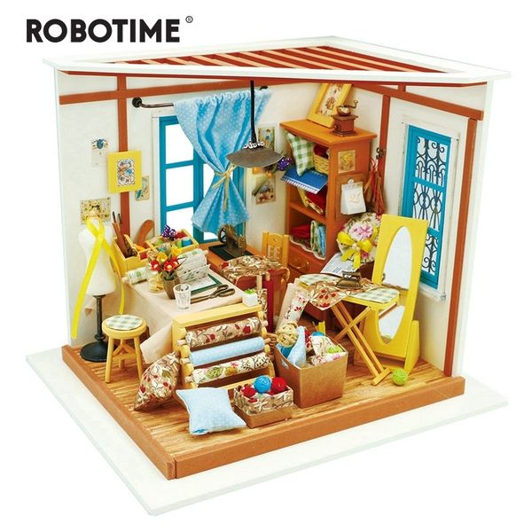 

robotime diy doll house lisa's tailor children miniature wooden dollhouse model building kits educational toys dg101 y200413