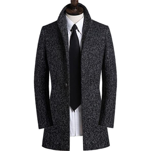 

snowflake woolen coat men suits trench coats long sleeves clothes 9xl male overcoat mens cashmere coat casaco grey, Black