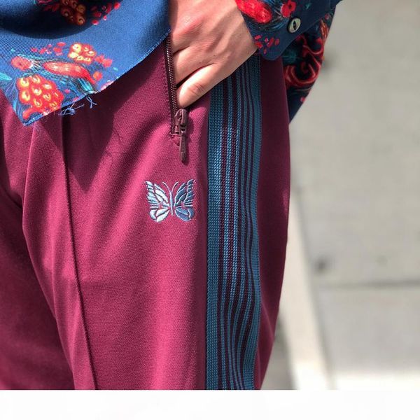 

19fw needles asap rocky button pants butterfly embroidery sweatpants stripe casual trousers couple sports pants fashion street hfymkz182, Black