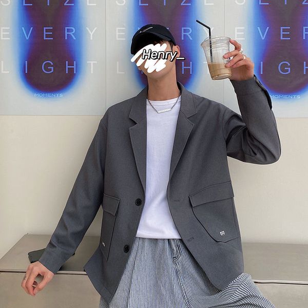 

2021 suits spring new jacket embroidered in pocket two single breasted young men's clothes c7tb, White;black