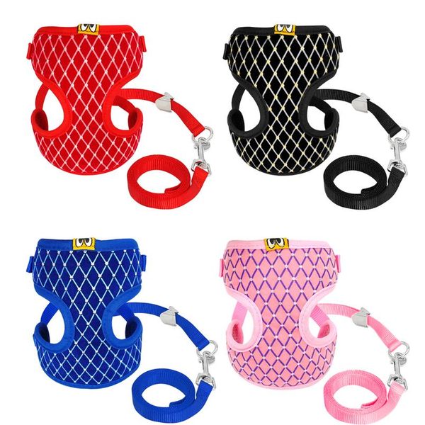 

cute dog cat harness vest breathable mesh pet puppy harness and leash set small nylon soft pet chest strap for chihua sqciyc