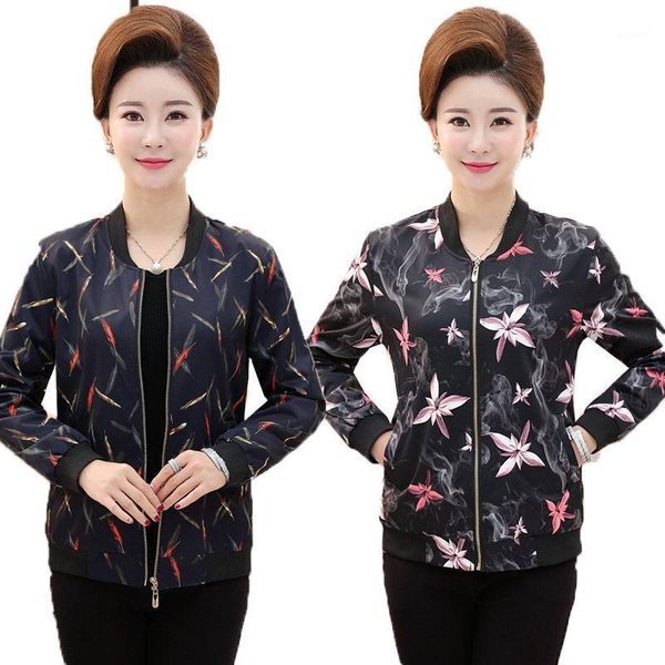 

women's jacket coat 2020 spring autumn large size 4xl zipper printed coats fashion ladies baseball uniform female outerwear1, Black;brown