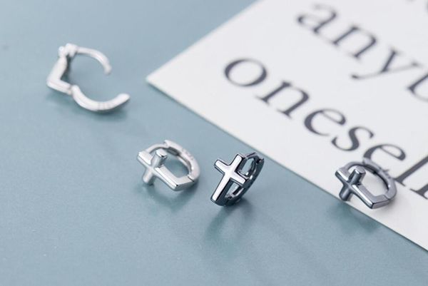 

925 sterling silver cross huggie hoop earrings jewelry a1194, Golden;silver