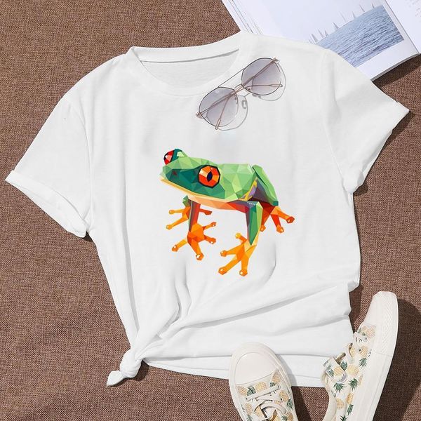 

simplicity vogue oversize t shirt animals green frog graphic new women t-shirt cartoon design punk selling funny t shirt, White
