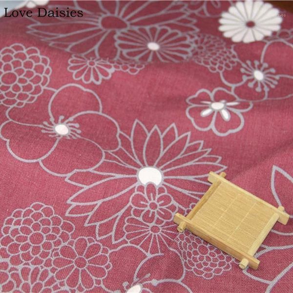 

cotton/polyester dark red sand washing big white flower printed fabrics tissue for cushion curtain tablecloth home decor1, Black;white
