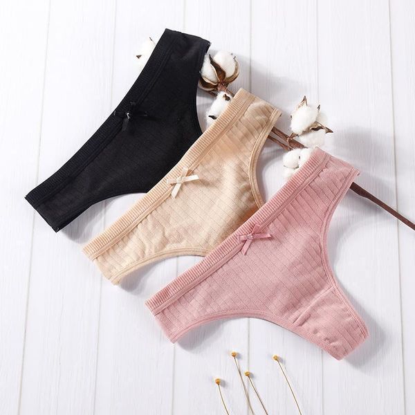 

new fashion new thong women low-waist women panties threaded cotton crotch close-fitting underwear1, Black;pink
