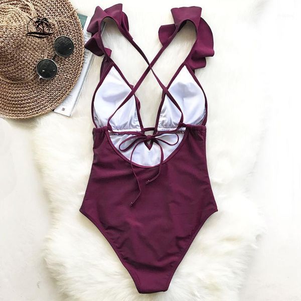 

2019 new summer one-piece swimsuit women ruffle v-neck beach bathing suit swimwear1, White;black