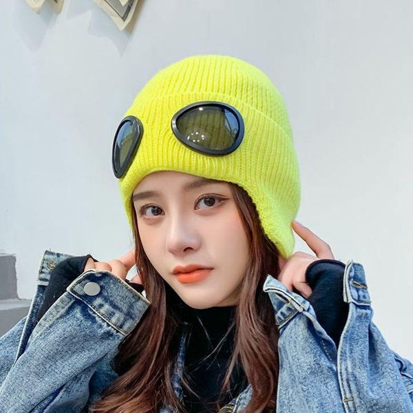 

fashion hip hop hat female korean edition autumn winter new pilot eyewear wool jumper hat thickened warm ear protection knit, Blue;gray