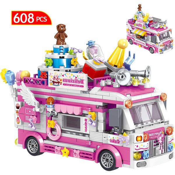 Lepin Freunde Blöcke Stadt Eiswagen Street View Speisewagen Mini Baustein Lebensmittel Snacks Shop Ziegel Spielzeug für Kinder Mädchen
