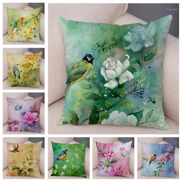 

cushion/decorative pillow watercolor flower and birds cushion cover for sofa home car chair plush case 45x45cm colorful floral animal pillow
