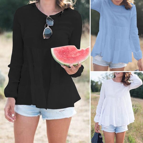 

women's blouses & shirts spring blouse elegant solid zanzea 2021 casual puff sleeve blusas female ruffle o neck tunic, White