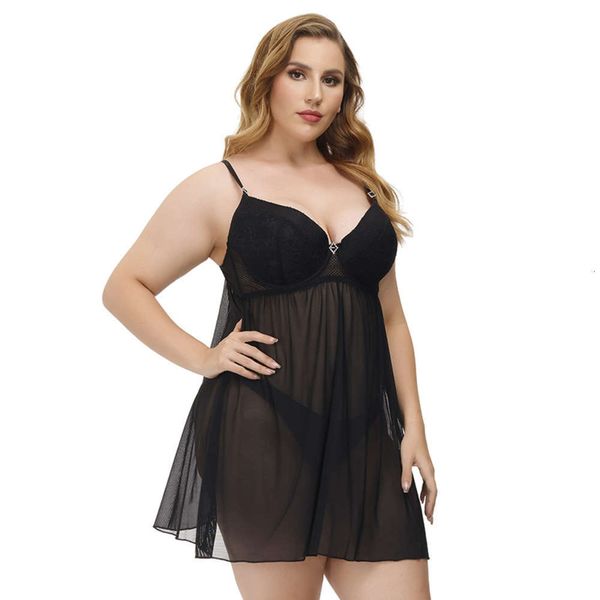 

lace size pajamas women's new large through gauze thin underwear temptation suspender nightdrs, Black;white