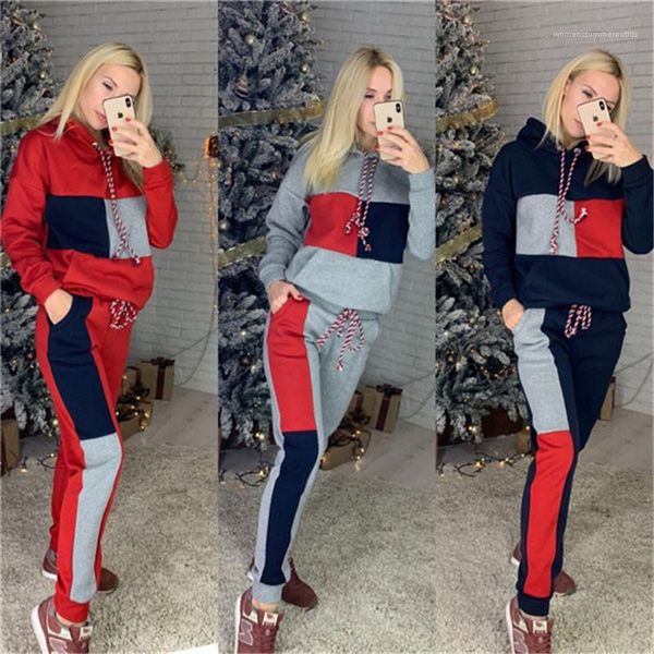 

sleeved lapel hooded sports tracksuits womens fashion sportswear womens designer tracksuits autumn and winter fashion panelled long, Gray