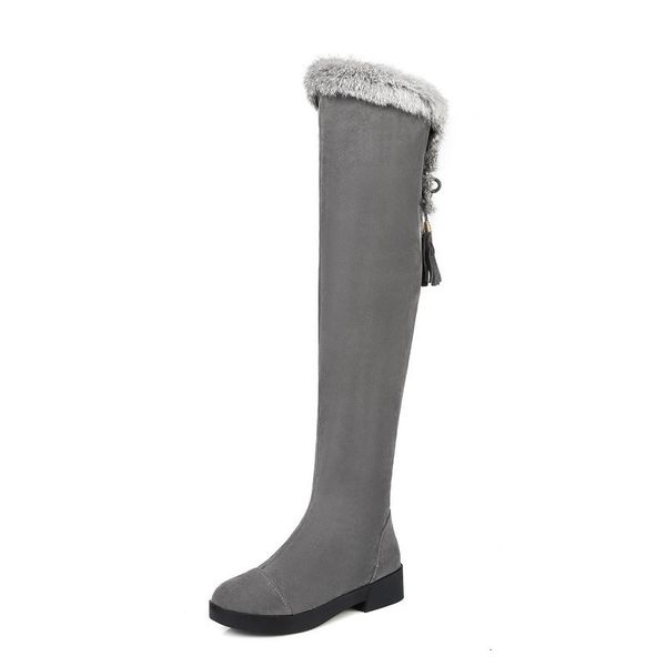 

2021 new over the knee thigh high women warm wool low square heels concise riding boots casual winter shoes jryj, Black