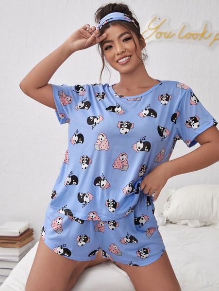 

plus cartoon print pj set with eye cover l2ep#, Black;white