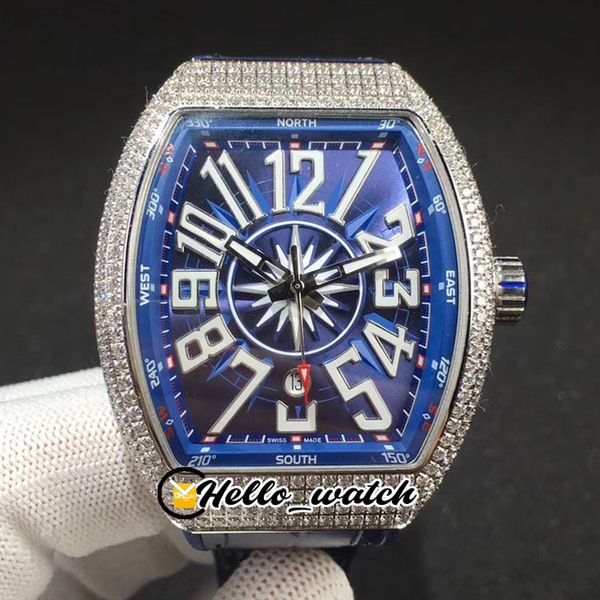 

christmas specials new men's collection vanguard v 45 sc dt yachting automatic mens watch steel diamond case blue leather strap hello_w, Slivery;brown