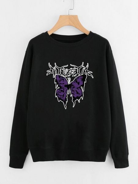 

plus letter and butterfly print pullover u6yr#, Black