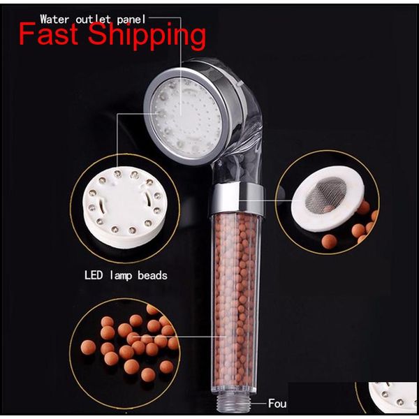 

led anion shower spa shower head pressurized water - saving temperature control colorful handheld big qylkrj packing2010