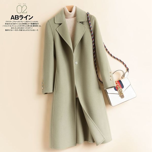 

new double sided cashmere women's middle long 100% pure wool hepburn woollen coat in autumn and winter 2020, Black